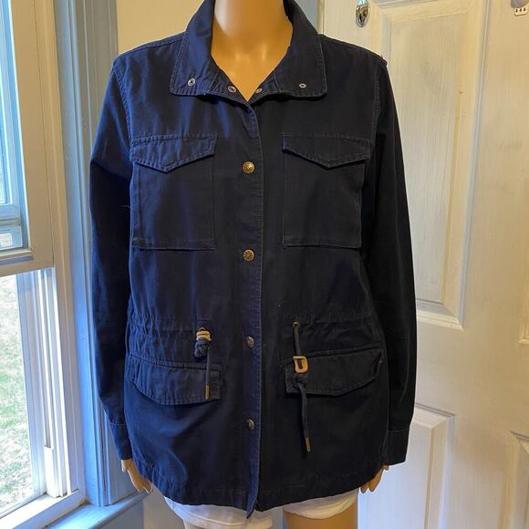 Levis Canvas Jacket Women M Navy Utility Chore BarnCoat Pocket Country Farm Snap - Picture 1 of 12